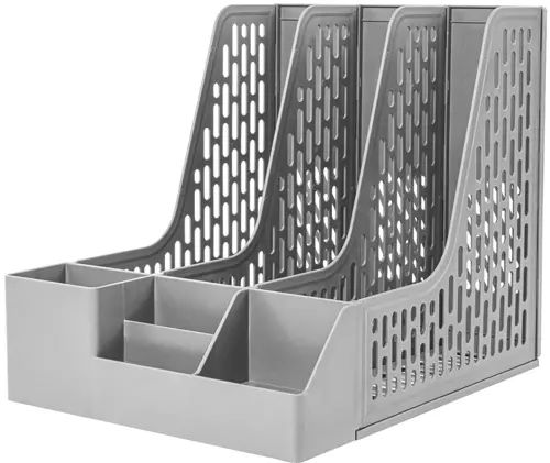 Лоток д\бумаг верт. 3-х секционный Deli 25*32*27см серый, подставка под канц, пластик