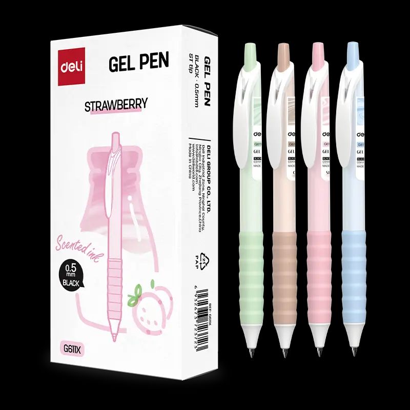 Ручка гелевая  Deli автомат черная, 0,5мм, силик.грип, аромат.чернила клубника
