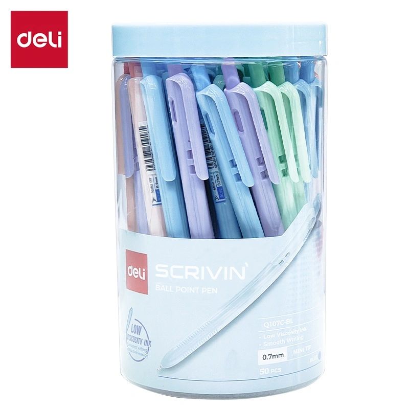 Ручка шар. Deli  автомат "SCRIVIN" синяя, 0,7мм, ассорти