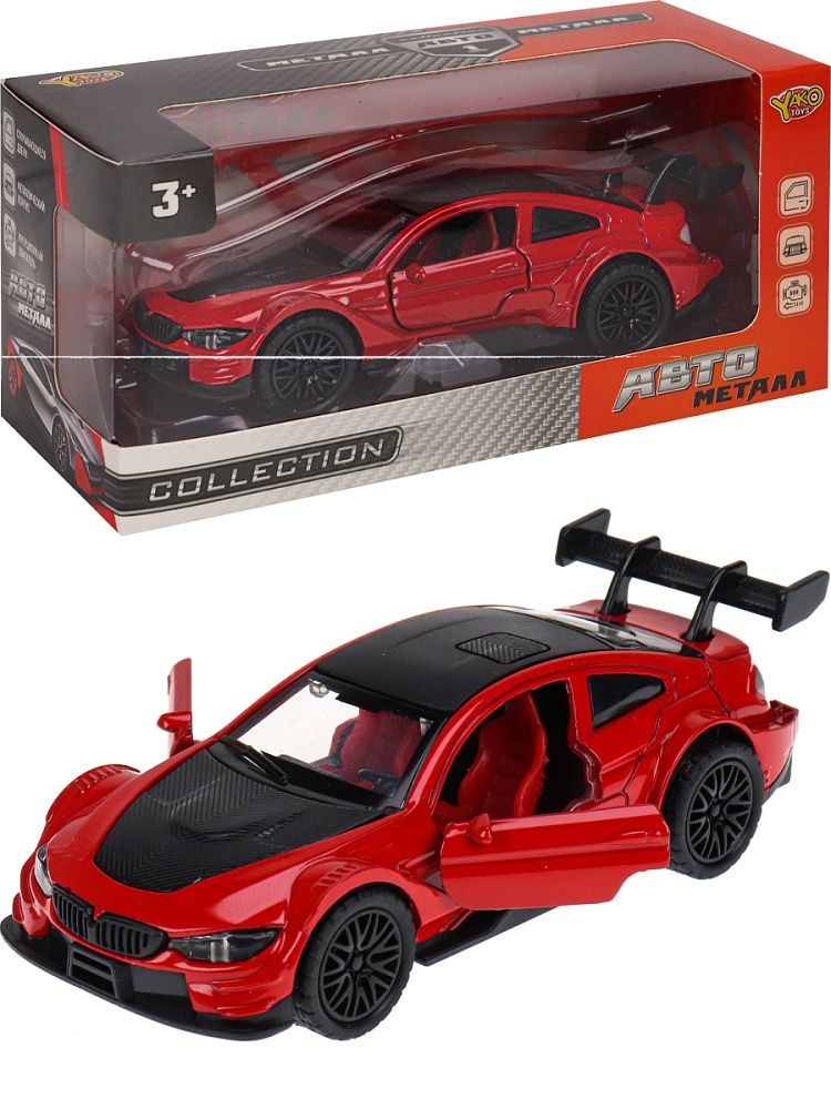 Машинка инерционная 12см металл,  открыв. дверцы, цвет красный, в коробке