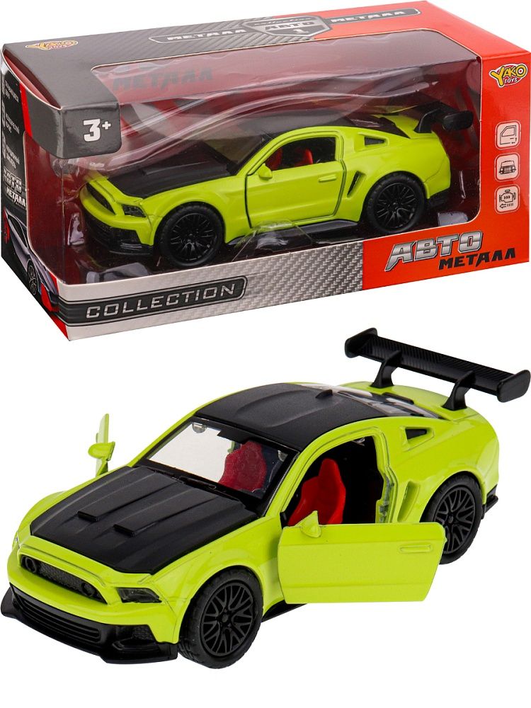 Машинка инерционная 12см металл,  открыв. дверцы, цвет жёлтый, в коробке