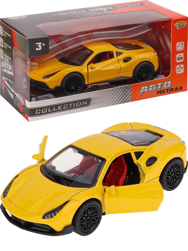 Машинка инерционная 12см металл,  открыв. дверцы, цвет жёлтый, в коробке