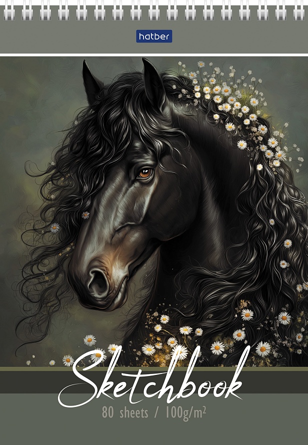 Скетчбук А5  80л., гребень, 100гр/м2 "Вороная грация" жестк.подл.