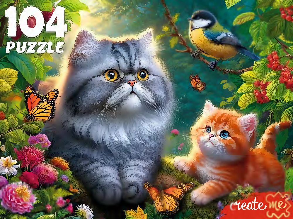 Пазлы  104 элемента 270*330см "Котики с синицей"