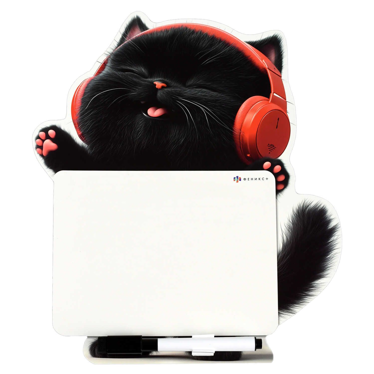 Доска магнитно-маркерная 22,4*26 см "Котенок в наушниках" в наборе 1 маркер