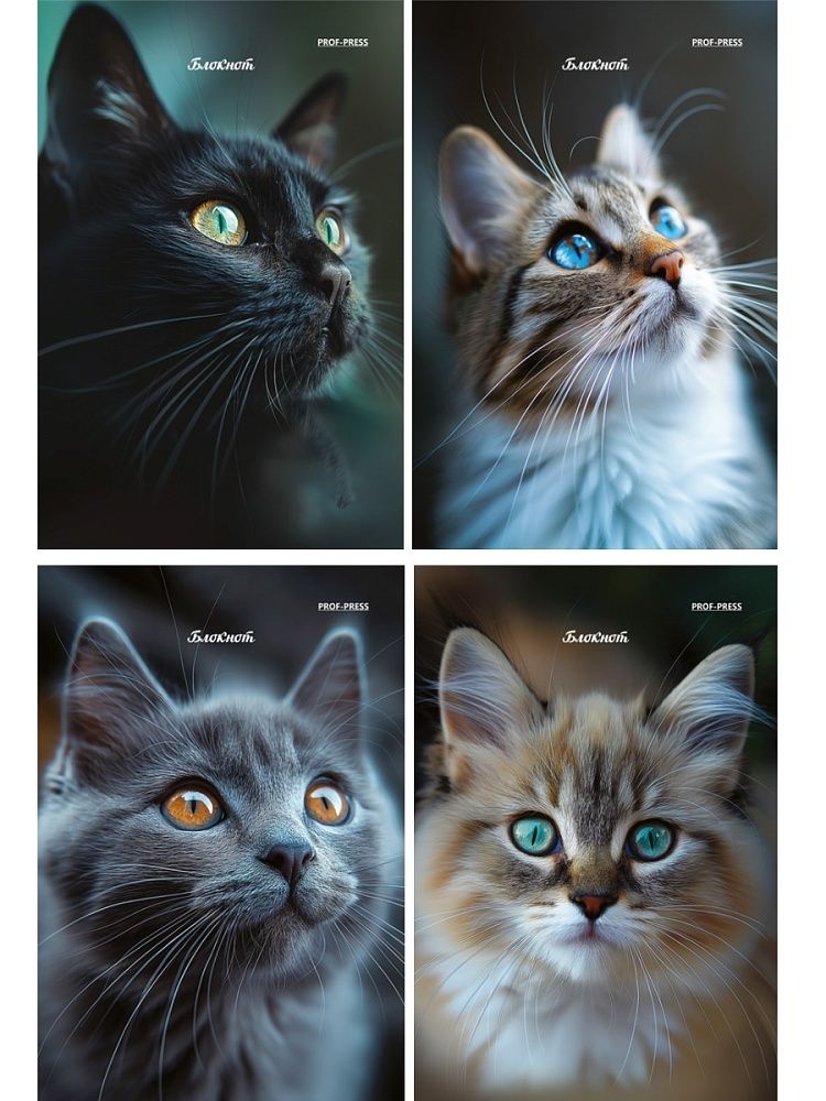Блокнот А6  24л скоба "Портретные фото котов - 3" клетка