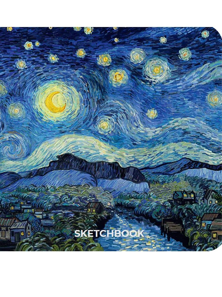 Скетчбук 189*189мм  64л., сшивка, 160гр/м2 "Ван Гог Премиум. Звёздная ночь" тв.обл.