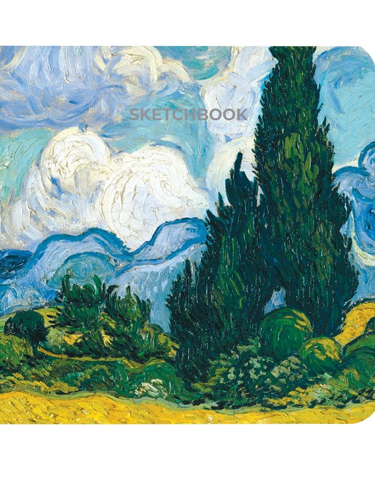 Скетчбук 189*189мм  64л., сшивка, 160гр/м2 "Ван Гог Премиум. Пшеничное поле с кипарисом" тв.обл.