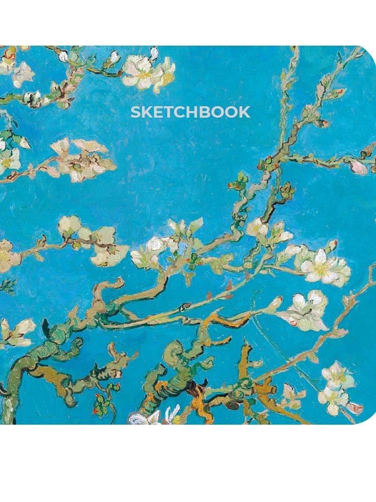 Скетчбук 189*189мм  64л., сшивка, 160гр/м2 "Ван Гог Премиум. Цветущие ветки миндаля" тв.обл.
