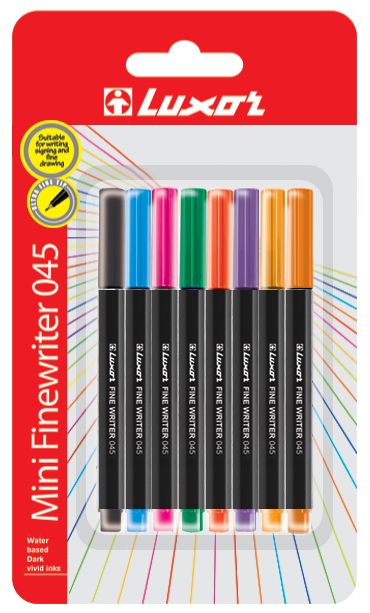 Набор капиллярных ручек LUXOR "Fine Writer 045" 0.8мм, 8цв., Мини, европодвес