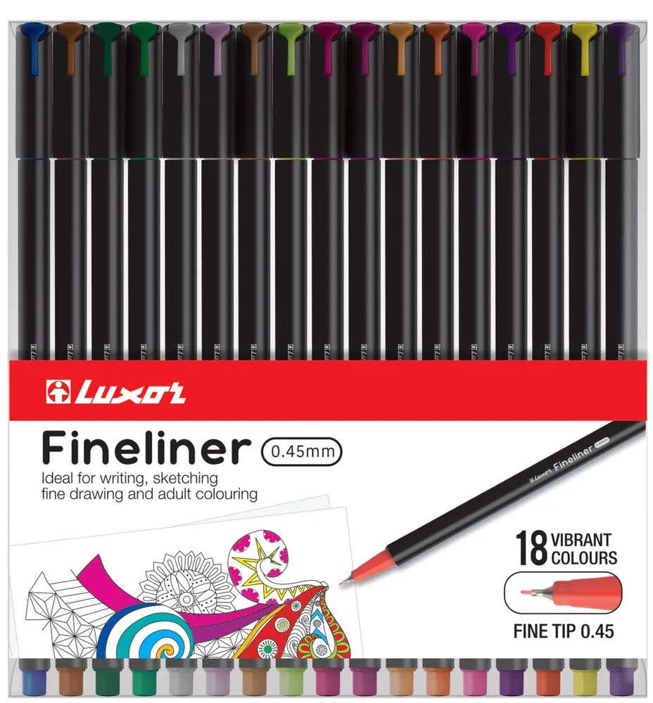Набор капиллярных ручек LUXOR "FINELINER NEO" 0.45мм, 12цв., европодвес
