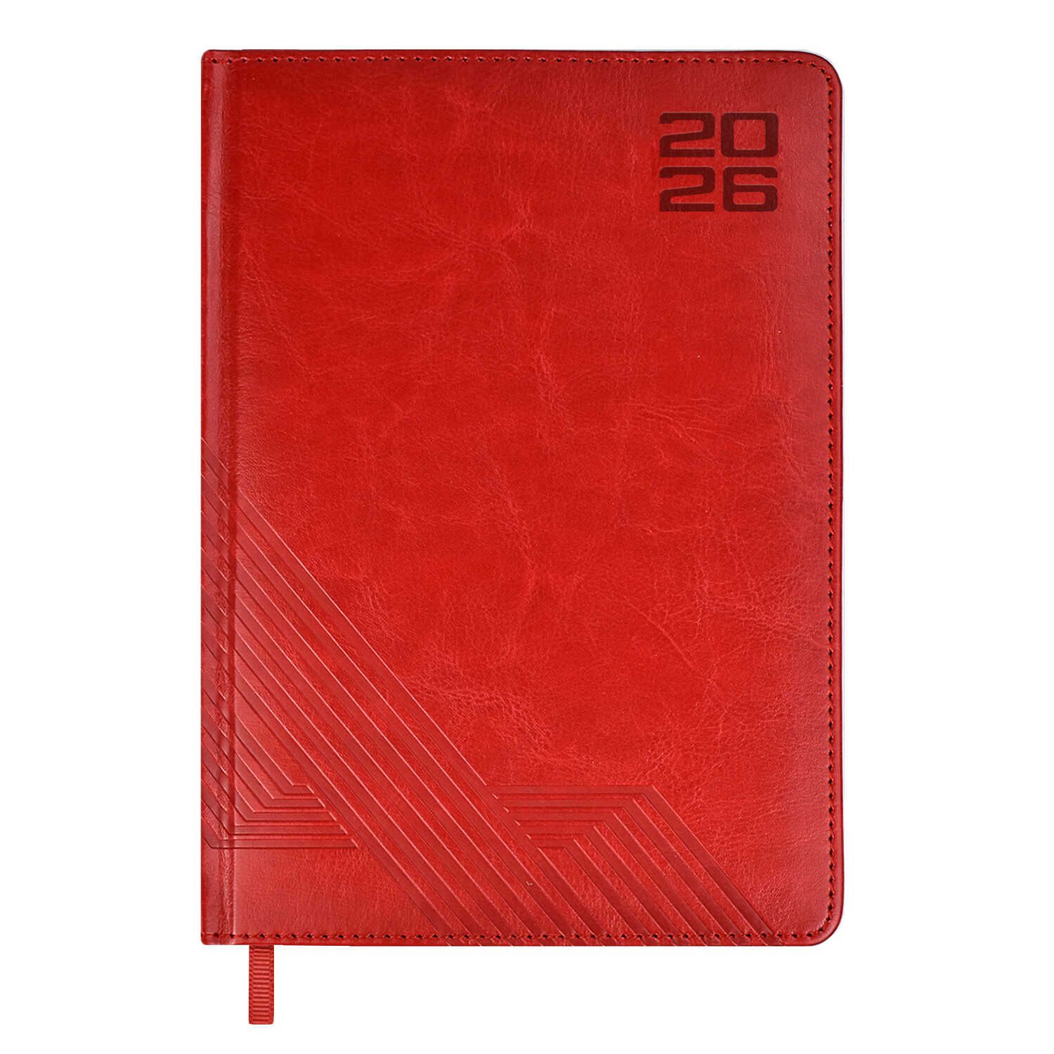 Ежедневник дат. 2026г А5 176л., кожзам, тв.пер. "Сариф красный" блинт.тисн., ляссе