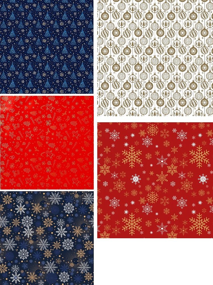 Бумага упаковочная 70*100см  "Новогодняя", ассорти, 5 дизайнов