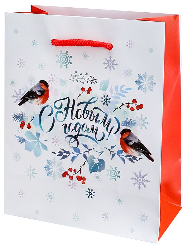 Пакет подар. бум. новогодн. 11,5*14,5*6см, 157 гр/м "Снегири"