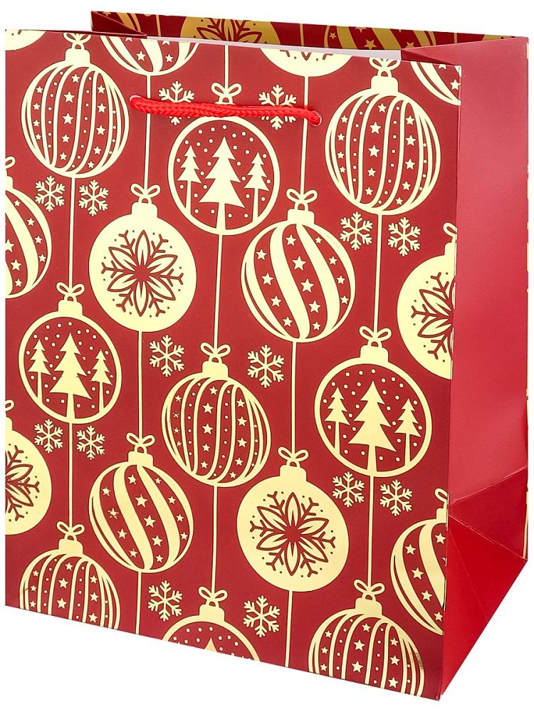 Пакет подар. бум. новогодн. 18*23*10см, 190 гр/м "Золотистые шары"