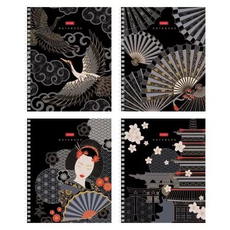 Тетрадь А5  96л ЛИН. гребень Hatber "Символы Азии" перф., мат.лам., 3Dфольга, 3Dлак, 4диз.в спайке