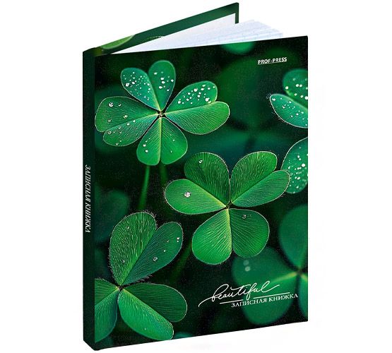 Блокнот А6 7БЦ  48л "Счастливый клевер" клетка, глянц.лам., лен