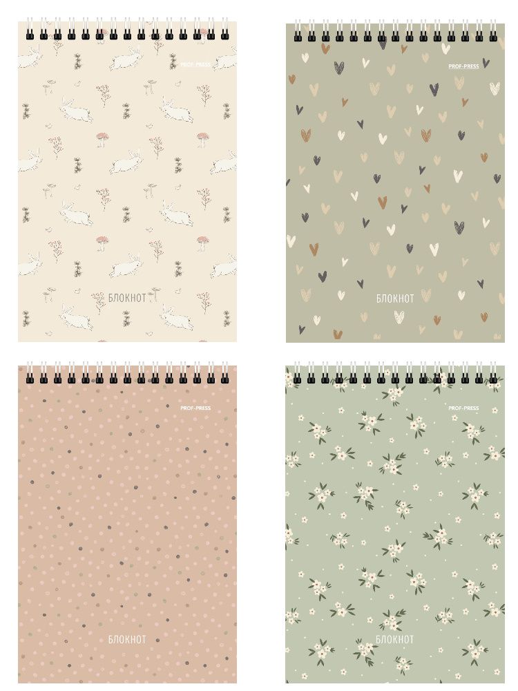 Блокнот А6  40л гребень "Милый паттерн" клетка