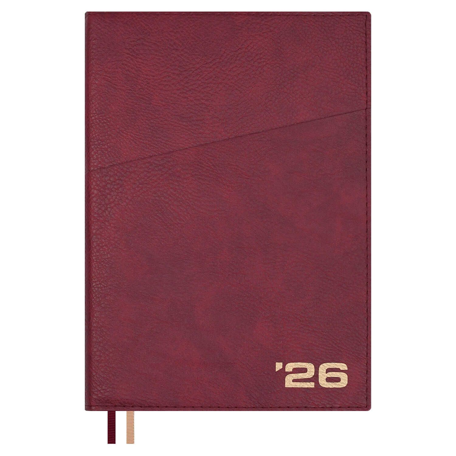 Ежедневник дат. 2026г А5 176л., кожзам, интегр.пер. "Шеврет бордовый" тисн.фольгой, ляссе
