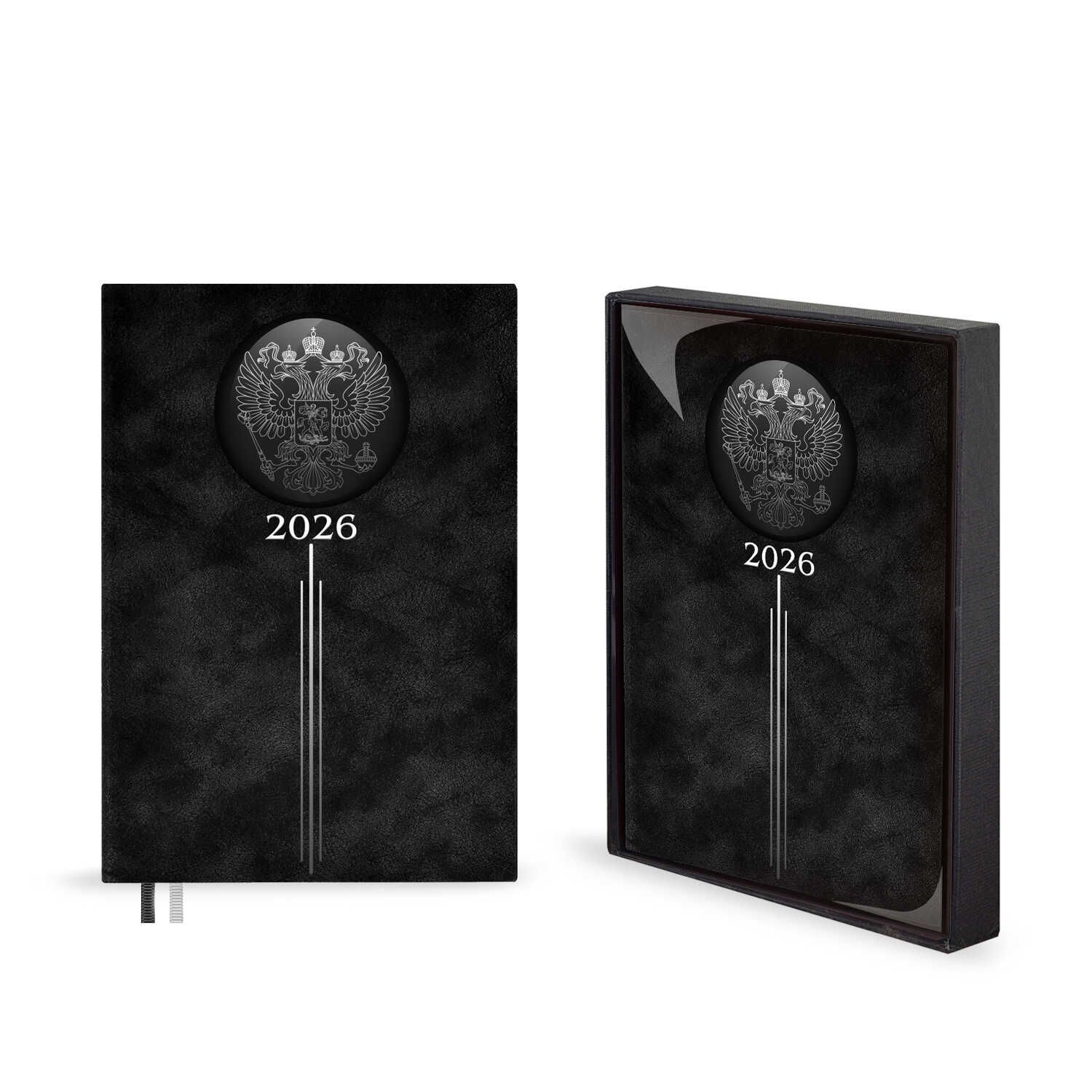 Ежедневник дат. 2026г А5 176л., кожзам, тв.пер. "Тиволи черный" тисн.фольгой, ляссе