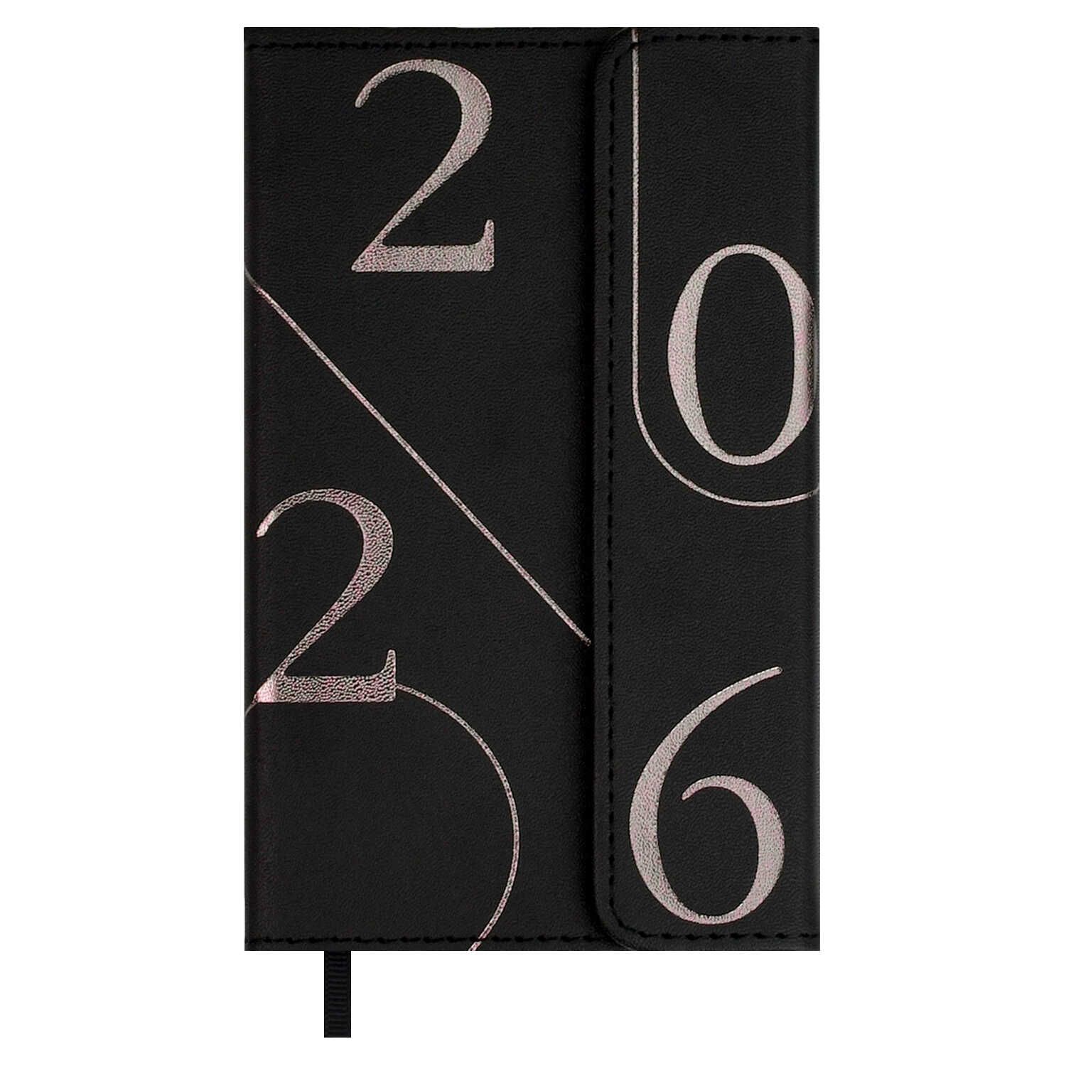 Еженедельник дат. 2026г 95*155мм 64л., кожзам., тв.пер. "Кассандра черный"  +ПОДАРОК