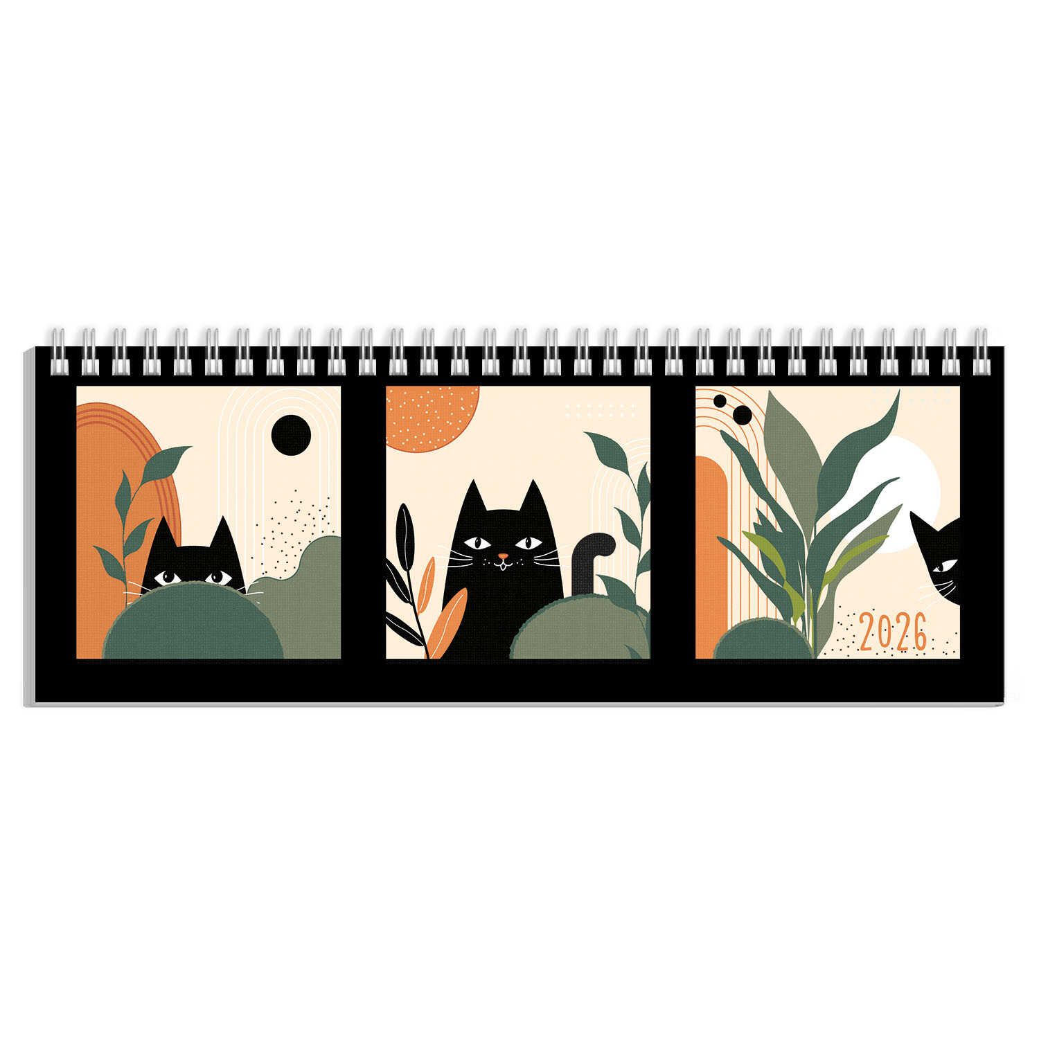 Планинг дат. 2026г 290*100мм 64л., картон, гребень "Коты и листья"+ПОДАРОК