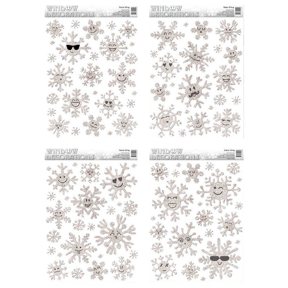 Витражная наклейка 30*42см "Снежинки" серебро, глиттер, ассорти дизайнов
