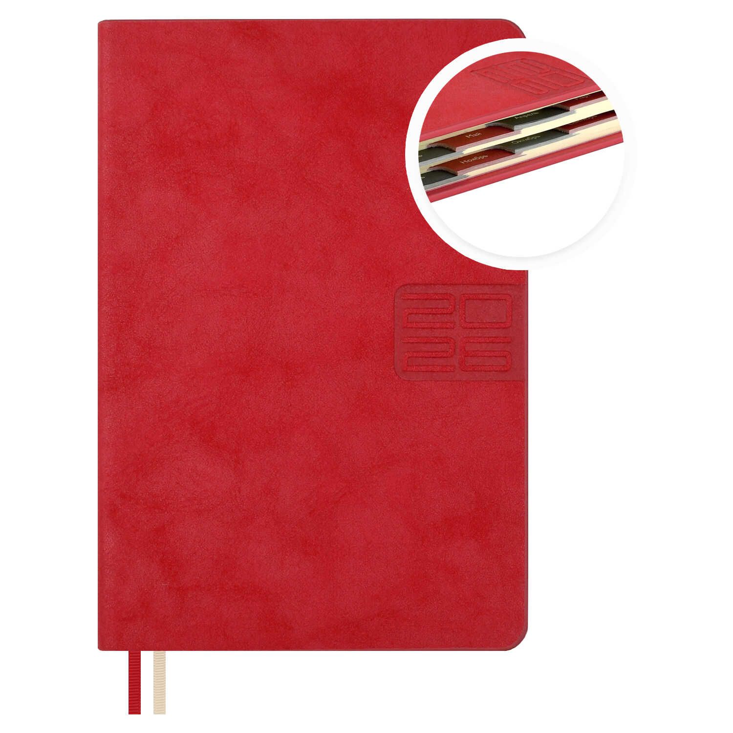 Ежедневник дат. 2026г А6 176л., кожзам, тв.пер. "#Думай как миллиардер. Тиволи глосс красный" выруб