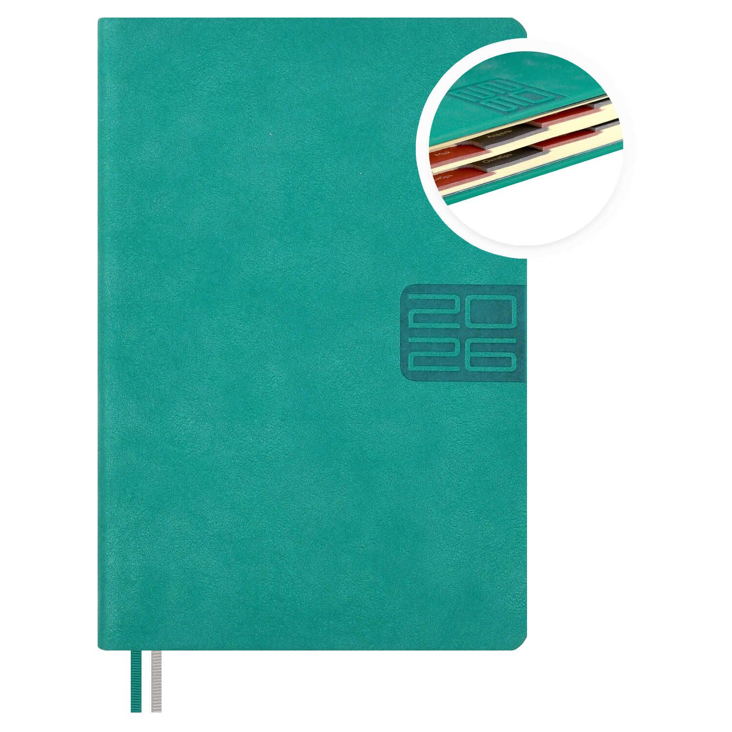 Ежедневник дат. 2026г А6 176л., кожзам, тв.пер. "#Думай как миллиардер. Тиволи глосс бирюзовый"выруб