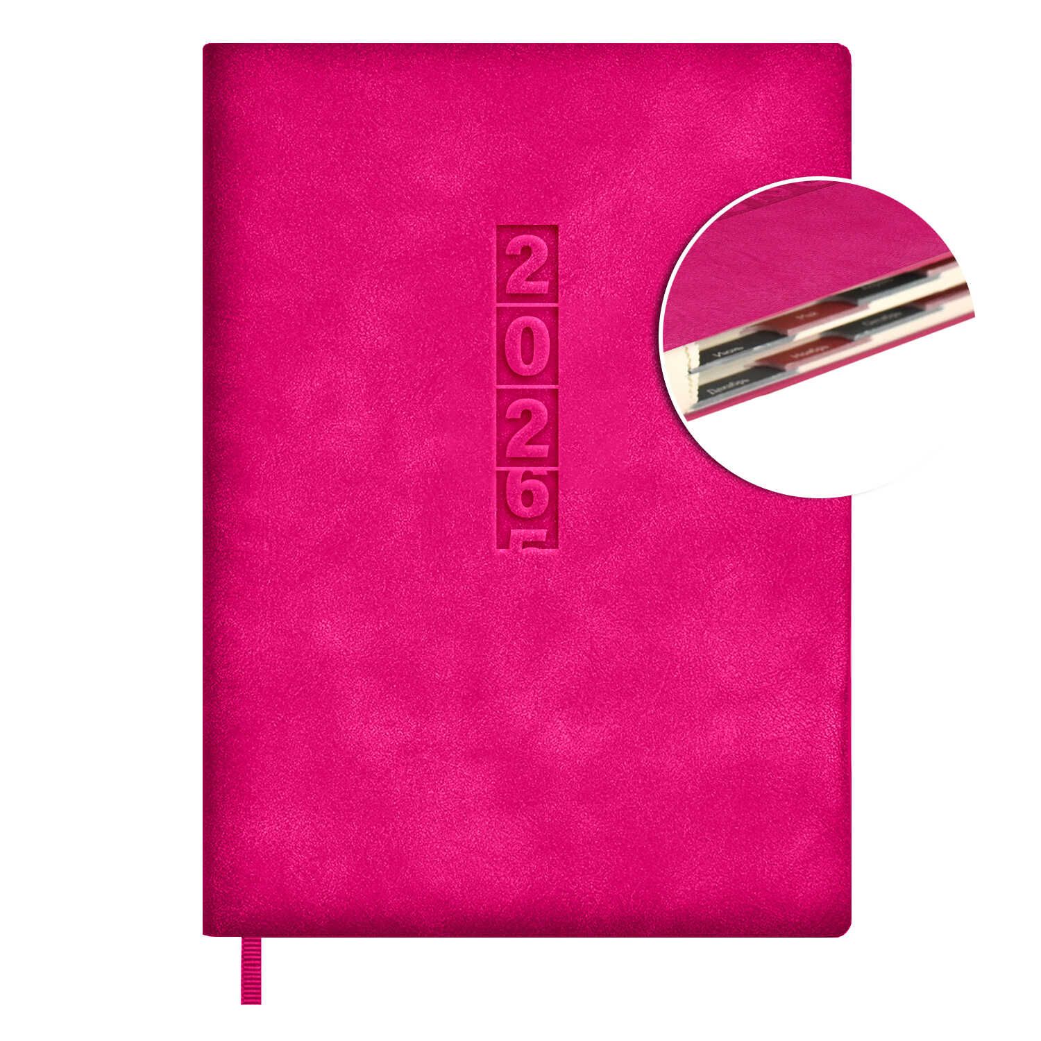 Ежедневник дат. 2026г А6 176л., кожзам, мягк.пер. "#Думай как миллиардер. Тиволи глосс малиновый"