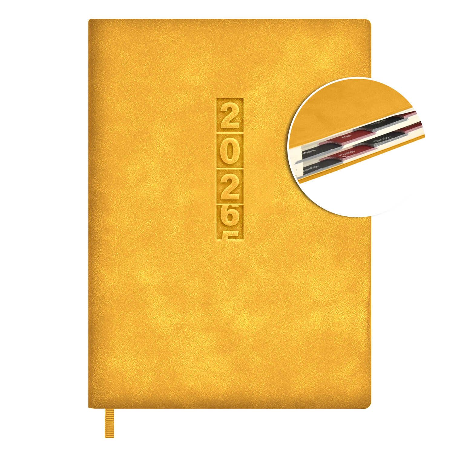 Ежедневник дат. 2026г А6 176л., кожзам, мягк.пер. "#Думай как миллиардер. Тиволи глосс горчичный"