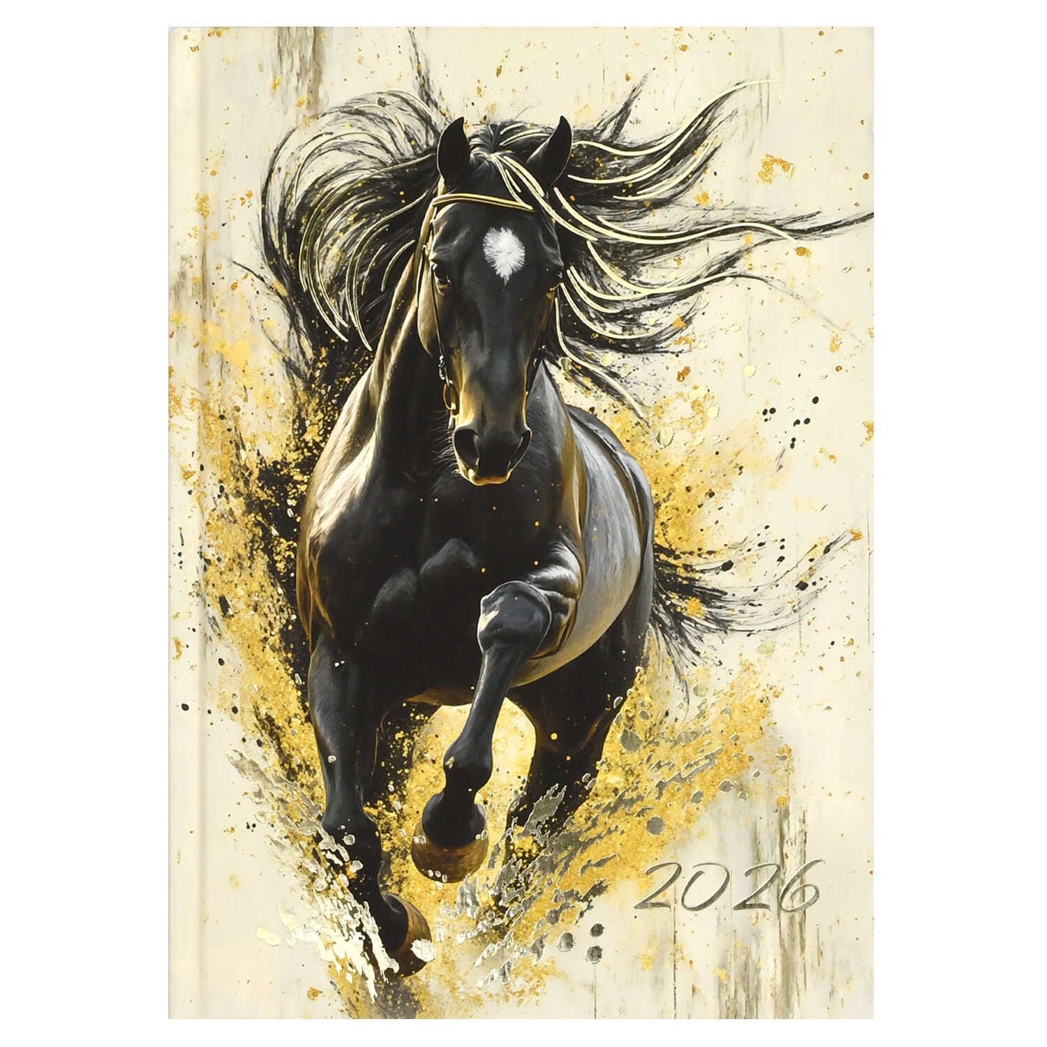 Ежедневник дат. 2026г А5 160л., 7БЦ "Вороной конь" мат.лам., выб.УФ-лак