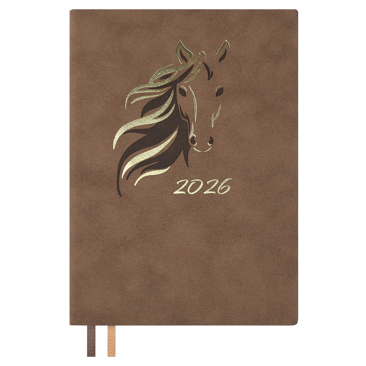 Ежедневник дат. 2026г А5 176л., кожзам, мягк.пер. "Замша бежевый" тисн.фольгой, блинт.тисн., ляссе