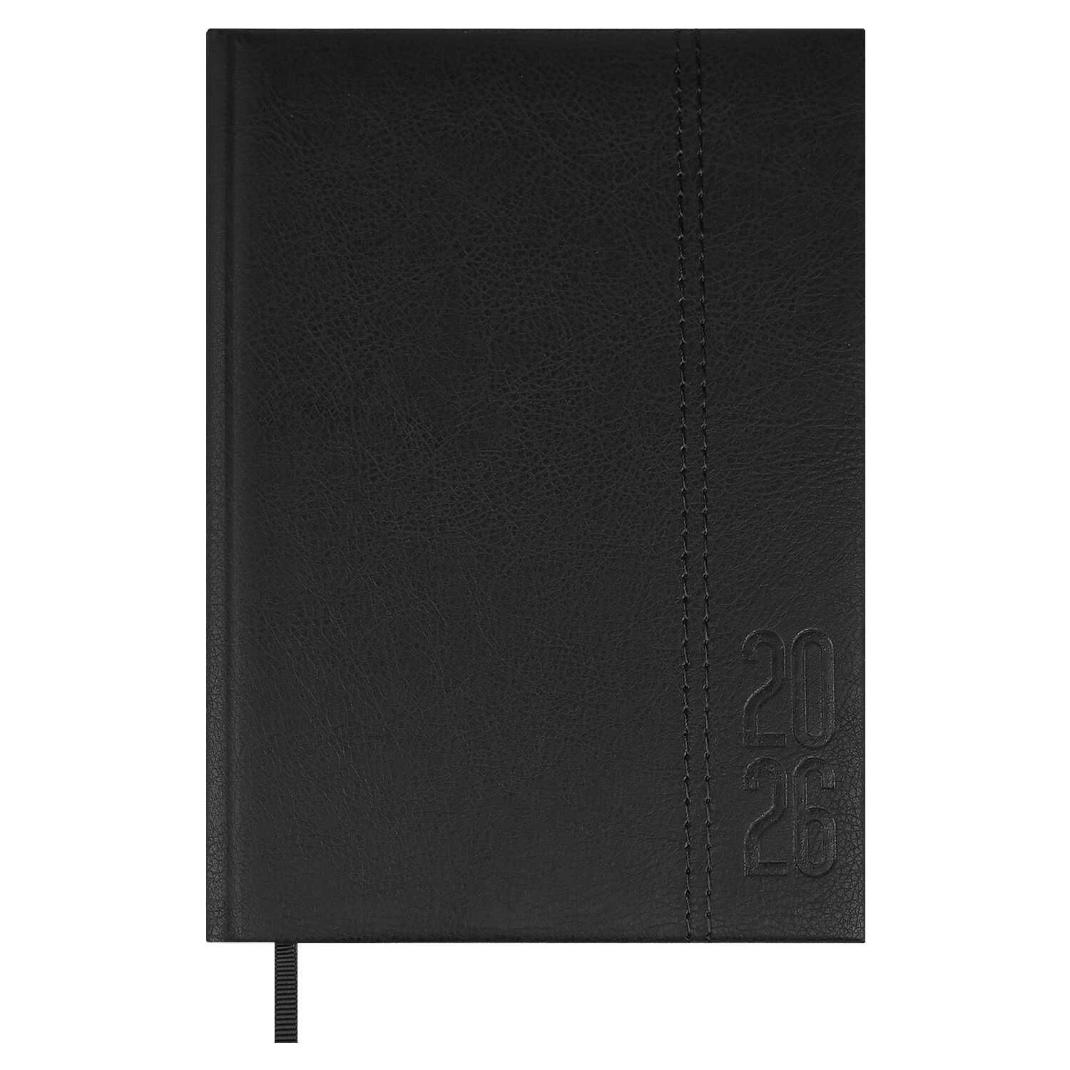 Ежедневник дат. 2026г А6 176л., кожзам, тв.пер. "Наппа черный" блинт.тисн., ляссе