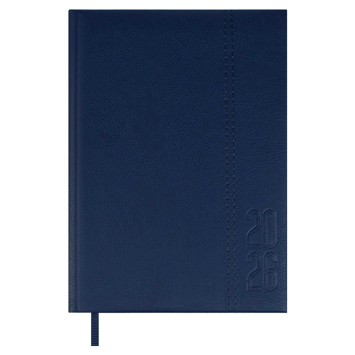 Ежедневник дат. 2026г А6 176л., кожзам, тв.пер. "Наппа синий" блинт.тисн., ляссе
