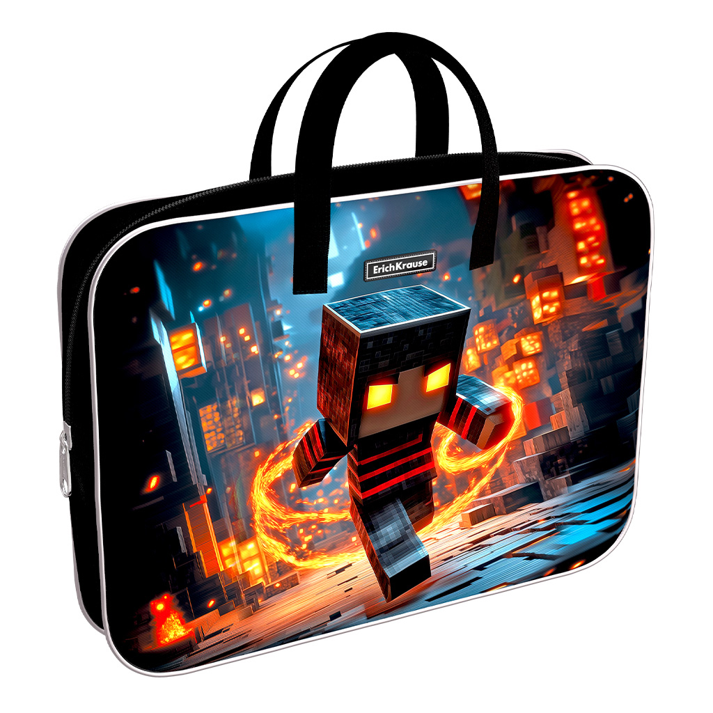 Папка текстильная на молнии ErichKrause с ручками Mine Block, A4+