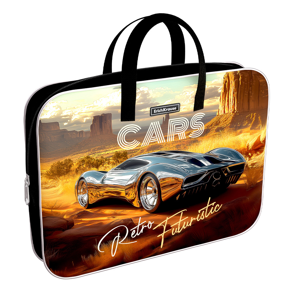 Папка текстильная на молнии ErichKrause с ручками Retro Cars, A4+