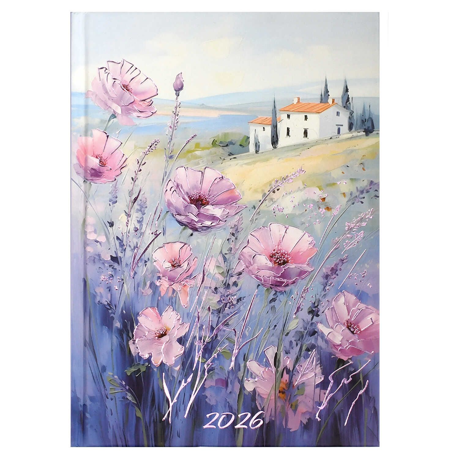 Ежедневник дат. 2026г А5 160л., 7БЦ "Цветы тосканы" мат.лам., тисн.фольгой