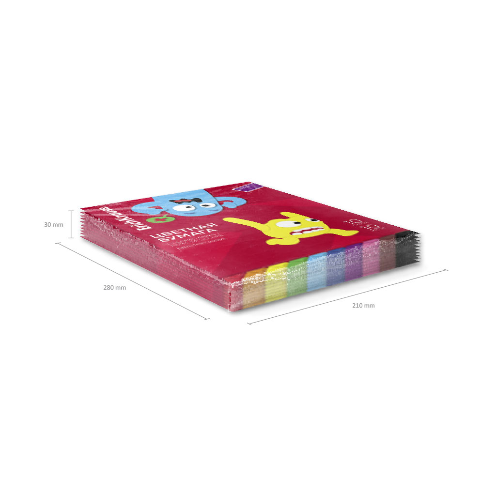 Цветная бумага двусторонняя на клею ErichKrause, Jolly Friends, А4, 10 листов, 10 цветов (школьно-письменные принадлежности)