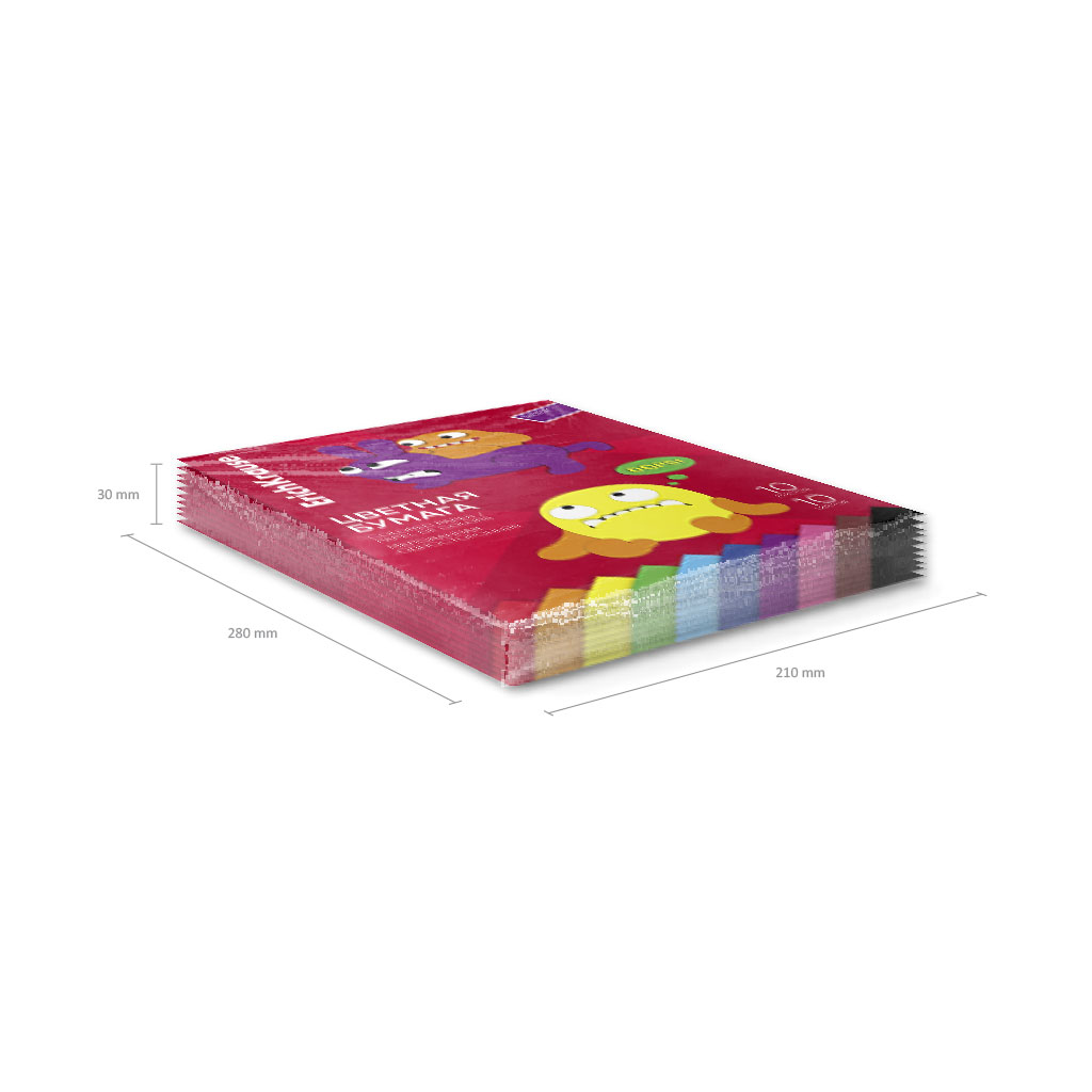 Цветная бумага мелованная односторонняя на клею ErichKrause, Jolly Friends, А4, 10 л.,10 цв.(школьно-письменные принадлежности)