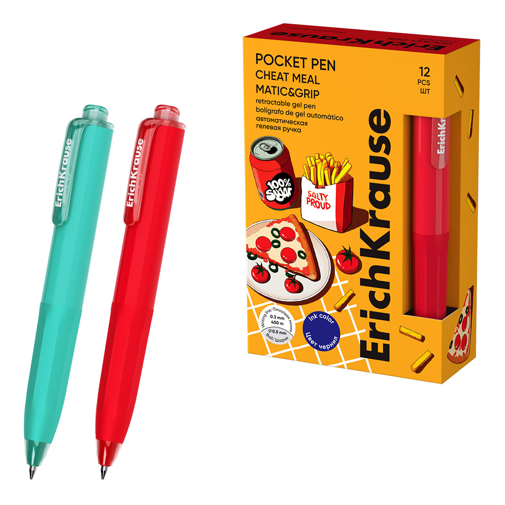 Ручка гелевая автоматическая ErichKrause Poсket Pen Matic&Grip Cheat Meal 0.5, цвет чернил синий (в коробке по 12 шт.)