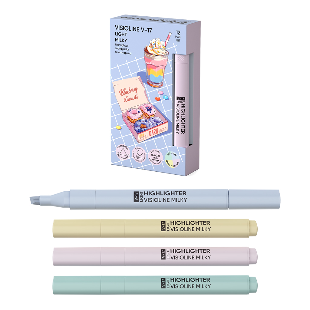 Текстмаркер ErichKrause Visioline V-17 Light Milky, цвет чернил ассорти (в коробке по 12 шт.)
