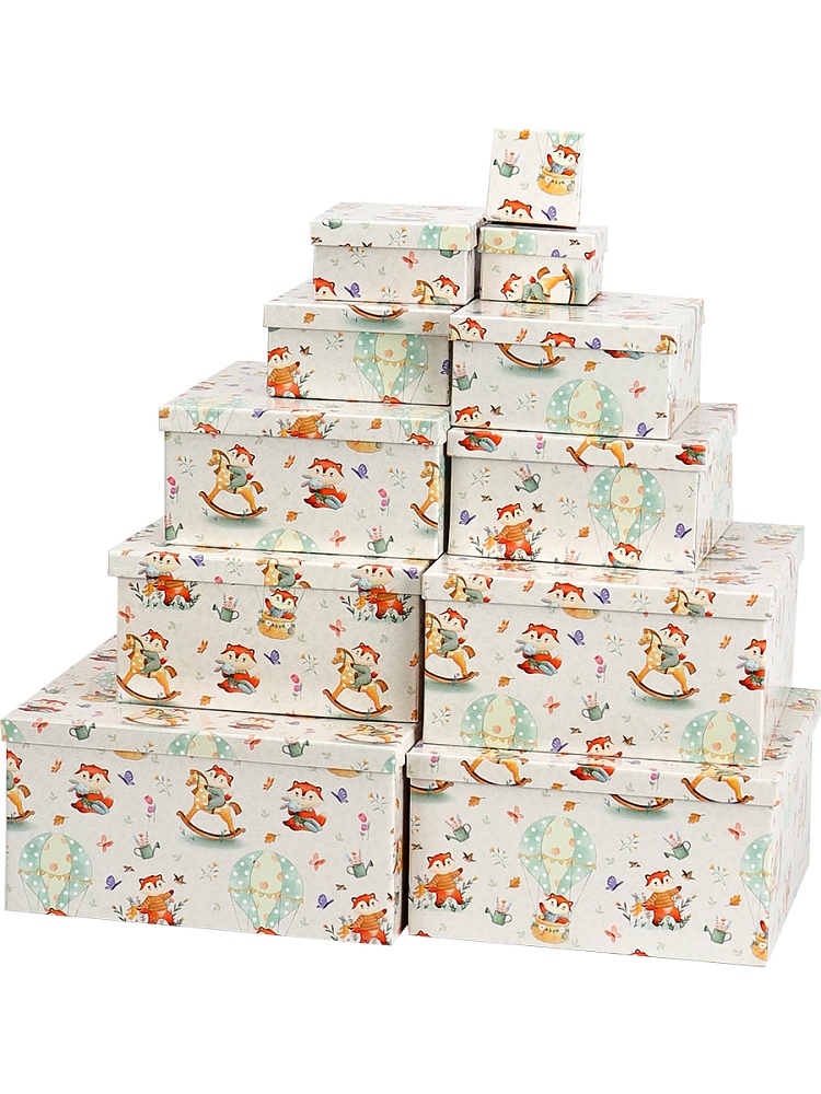 Набор подарочных коробок 11в1 "Милые лисята" 25,5*25,5*13 - 5,5*5,5*2,5 см