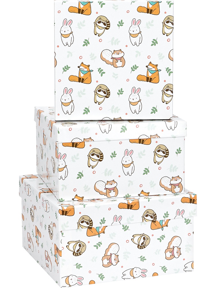 Набор подарочных коробок  3в1 "Лесные зверьки" 19,5*19,5*11см-15,5*15,5*9см