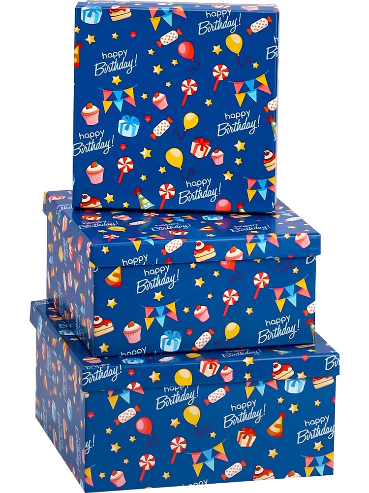 Набор подарочных коробок  3в1 "С днем рождения" 19,5*19,5*11см-15,5*15,5*9см