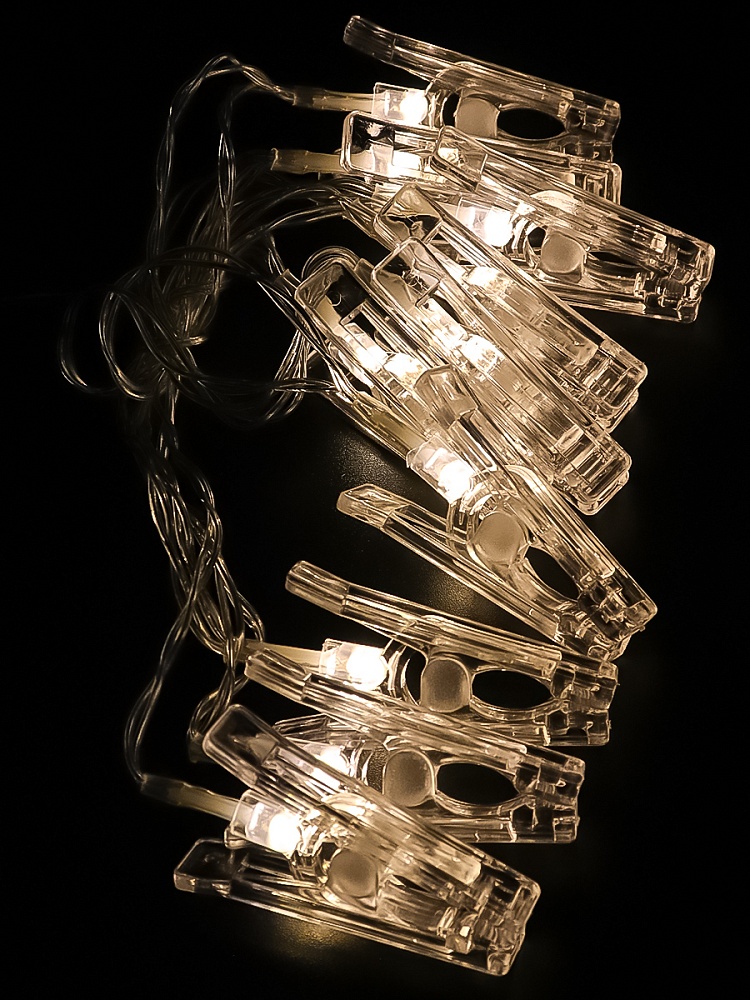 Гирлянда на батарейках с насадками  0,15м 10LED "Светящиеся прищепки"