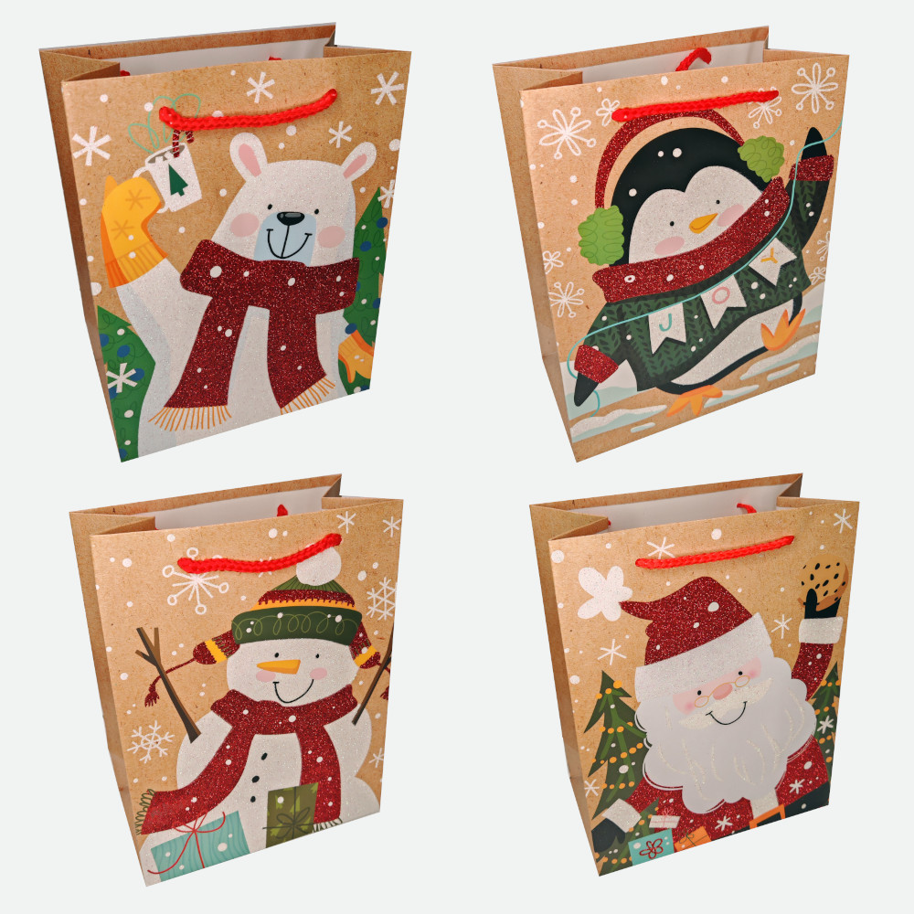 Пакет подар. бум. новогодн. 18*23*10 см 210 гр/м2 "Звери" микс дизайнов