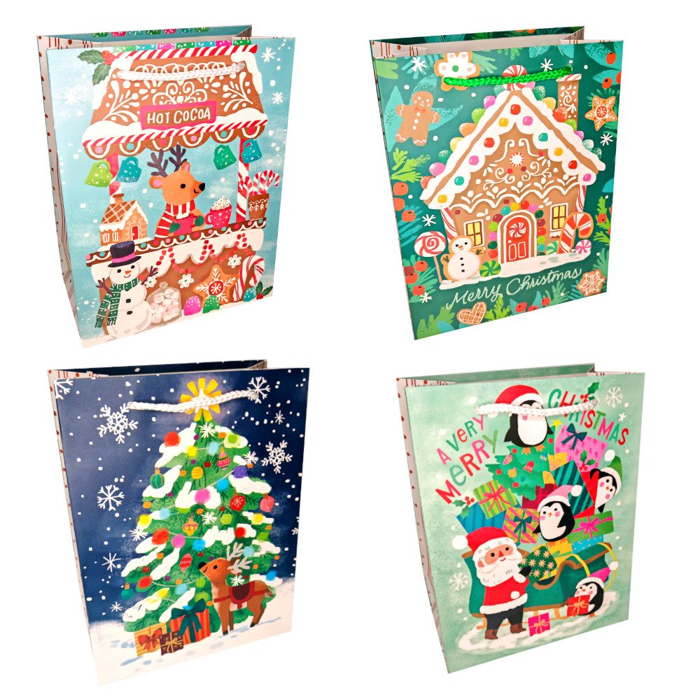 Пакет подар. бум. новогодн. 31*42*12 см 210 гр/м2 "Пряничное настроение микс дизайнов