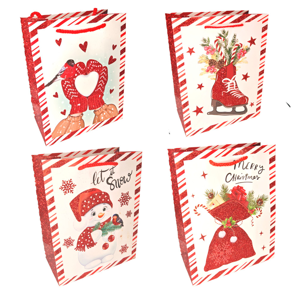 Пакет подар. бум. новогодн. 26*32*12 см 210 гр/м2 "Новогодний" микс дизайнов