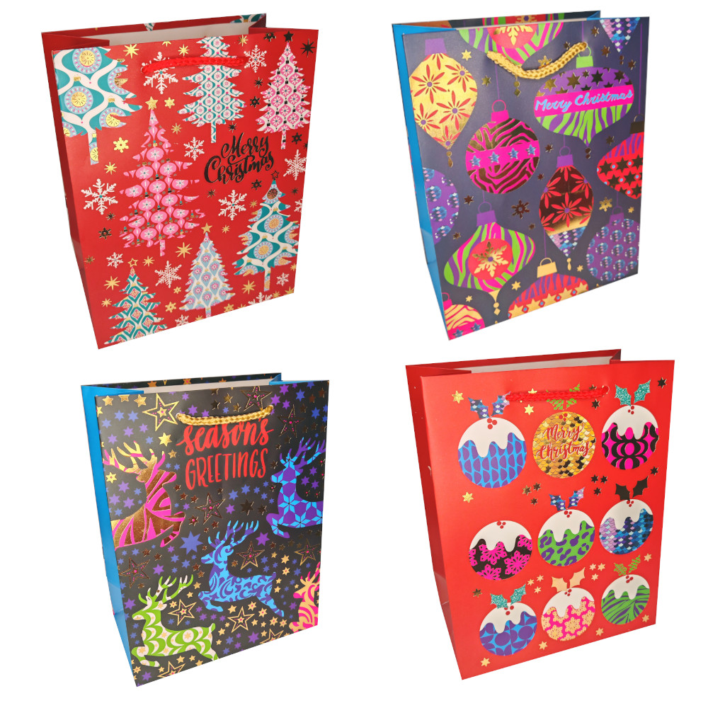 Пакет подар. бум. новогодн. 26*32*12 см 210 гр/м2 "Игрушки" микс дизайнов